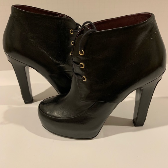 CHANEL lace-up platform black leather booties 37.5 - Picture 2 of 8